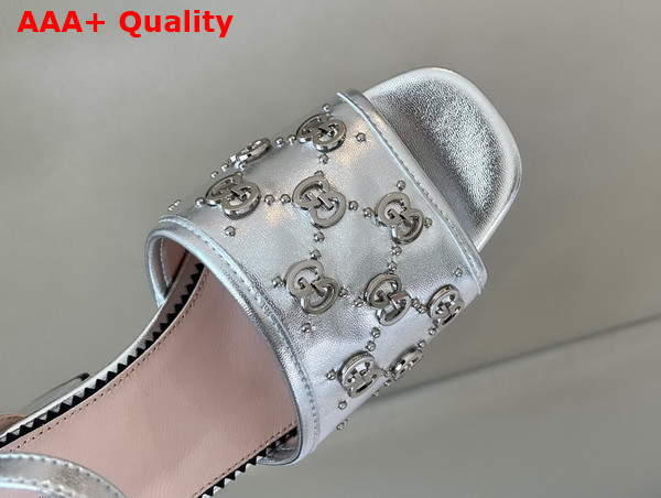 Gucci Womens Interlocking G Studs Sandal in Silver Leather 719844 Replica