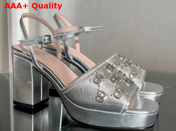 Gucci Womens Interlocking G Studs Sandal in Silver Leather 719844 Replica