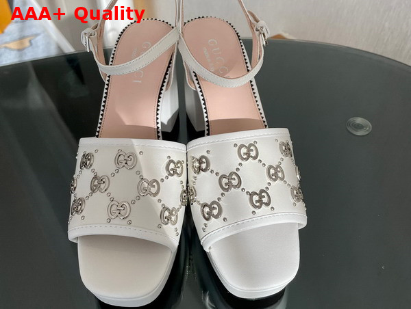 Gucci Womens Interlocking G Studs Sandal in White Leather 719844 Replica