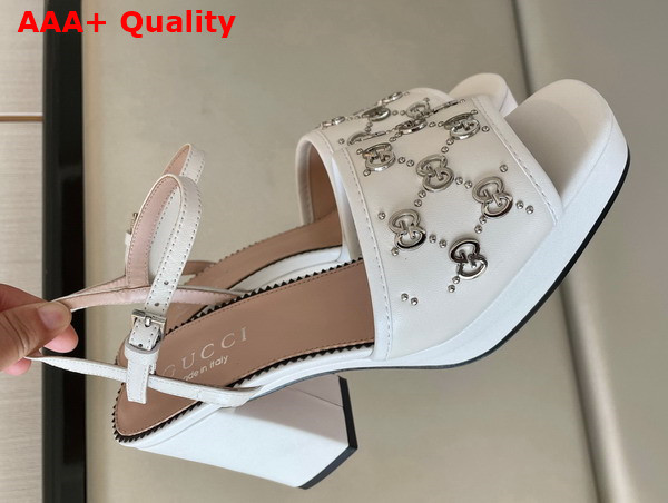 Gucci Womens Interlocking G Studs Sandal in White Leather 719844 Replica