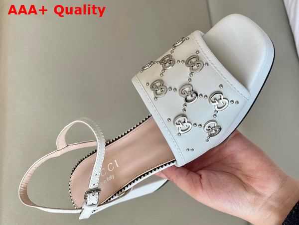 Gucci Womens Interlocking G Studs Sandal in White Leather 719844 Replica