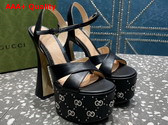 Gucci Womens Interlocking H Studs Sandal in Black Leather 719843 Replica