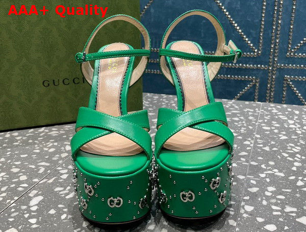 Gucci Womens Interlocking H Studs Sandal in Green Leather 719843 Replica