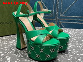 Gucci Womens Interlocking H Studs Sandal in Green Leather 719843 Replica