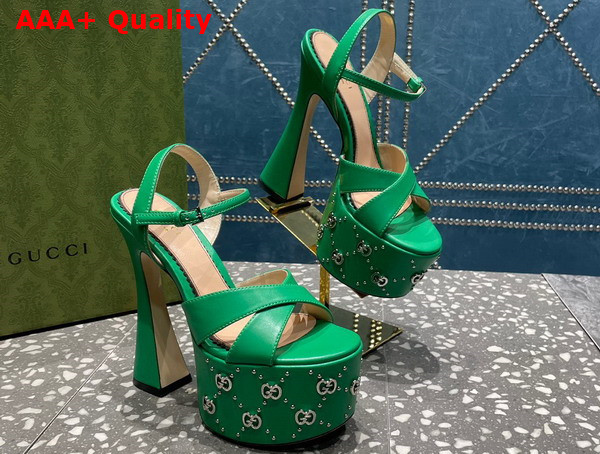 Gucci Womens Interlocking H Studs Sandal in Green Leather 719843 Replica