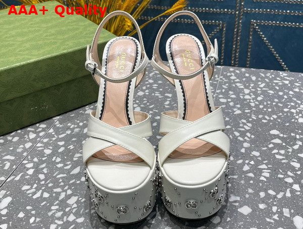 Gucci Womens Interlocking H Studs Sandal in White Leather 719843 Replica