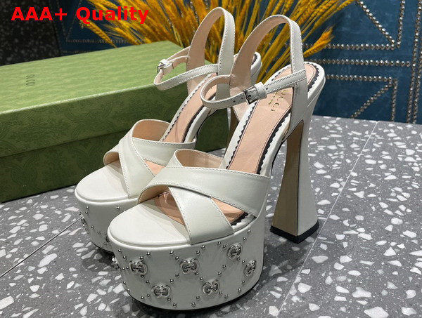 Gucci Womens Interlocking H Studs Sandal in White Leather 719843 Replica