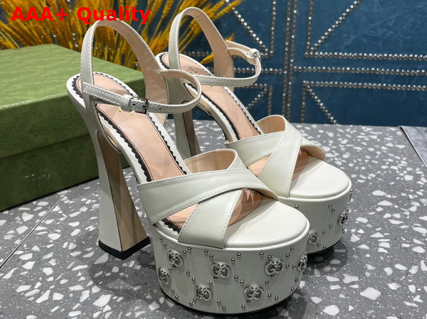 Gucci Womens Interlocking H Studs Sandal in White Leather 719843 Replica