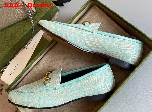 Gucci Womens Jordaan Jumbo GG Loafer Beige and Mint Green Jumbo GG Canvas 431467 Replica