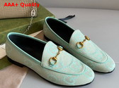 Gucci Womens Jordaan Jumbo GG Loafer Beige and Mint Green Jumbo GG Canvas 431467 Replica