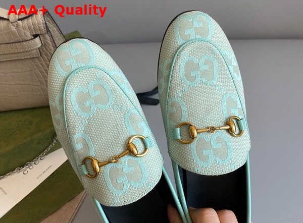 Gucci Womens Jordaan Jumbo GG Loafer Beige and Mint Green Jumbo GG Canvas 431467 Replica