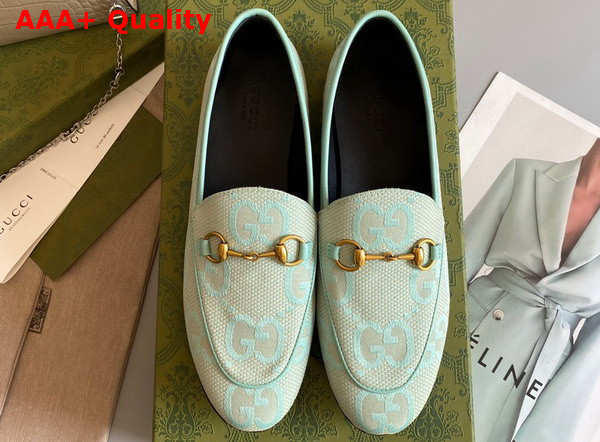 Gucci Womens Jordaan Jumbo GG Loafer Beige and Mint Green Jumbo GG Canvas 431467 Replica