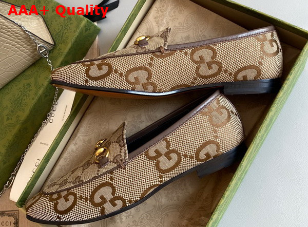 Gucci Womens Jordaan Jumbo GG Loafer Camel and Ebony Maxi GG Canvas with GG Canvas 431467 Replica