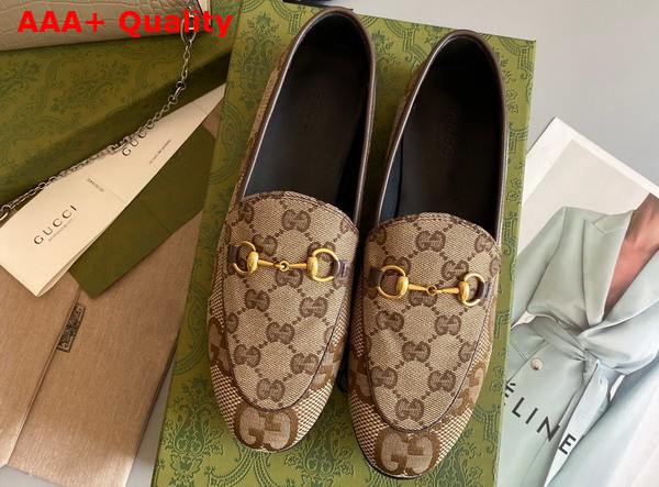 Gucci Womens Jordaan Jumbo GG Loafer Camel and Ebony Maxi GG Canvas with GG Canvas 431467 Replica