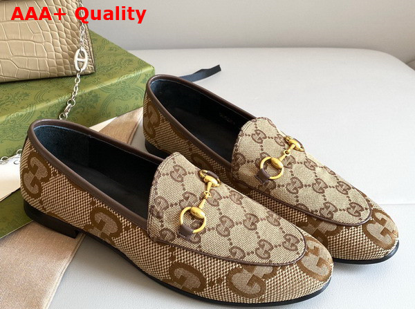 Gucci Womens Jordaan Jumbo GG Loafer Camel and Ebony Maxi GG Canvas with GG Canvas 431467 Replica