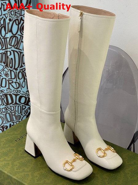 Gucci Womens Knee High Boot with Horsebit White Leather 643889 Replica