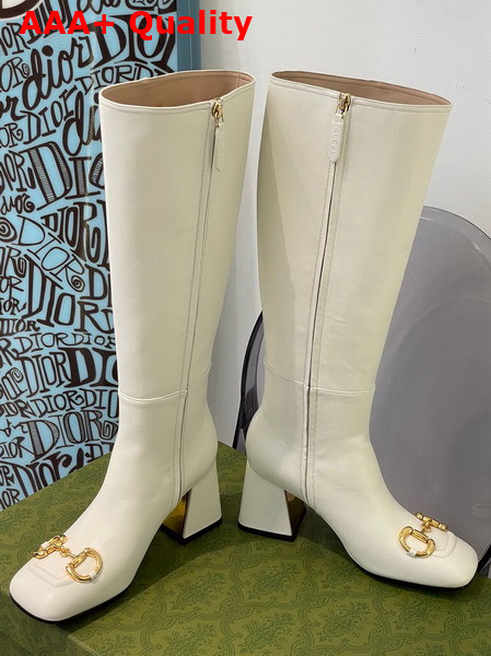 Gucci Womens Knee High Boot with Horsebit White Leather 643889 Replica