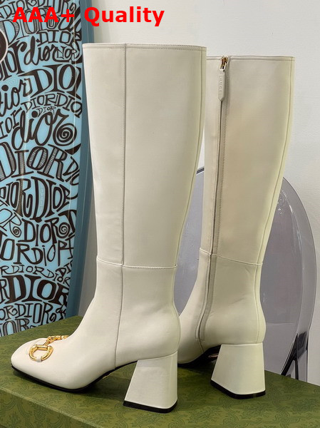 Gucci Womens Knee High Boot with Horsebit White Leather 643889 Replica