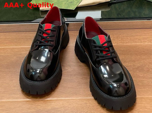 Gucci Womens Lace Up with Web Black Shiny Leather 795993 Replica