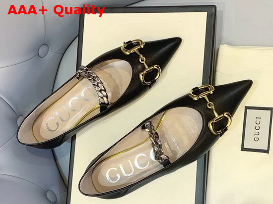 Gucci Womens Leather Ballet Flat with Horsebit Black Leather 621161 Replica