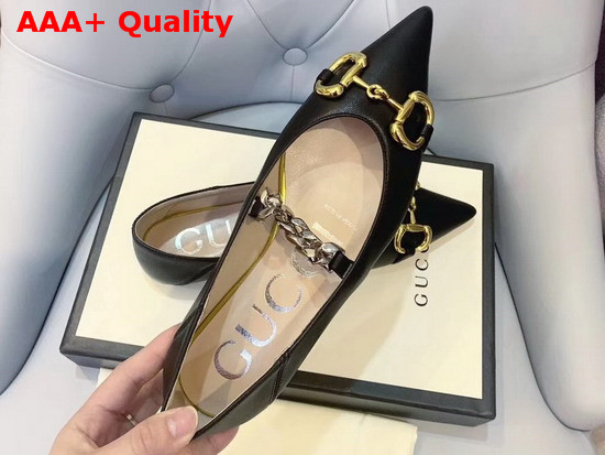 Gucci Womens Leather Ballet Flat with Horsebit Black Leather 621161 Replica