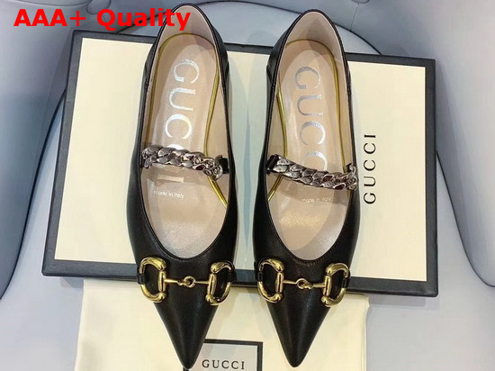 Gucci Womens Leather Ballet Flat with Horsebit Black Leather 621161 Replica