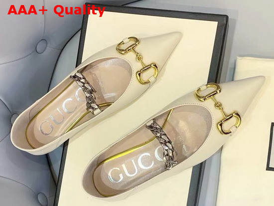 Gucci Womens Leather Ballet Flat with Horsebit White Leather 621161 Replica