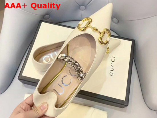 Gucci Womens Leather Ballet Flat with Horsebit White Leather 621161 Replica