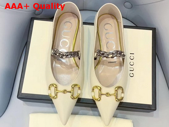 Gucci Womens Leather Ballet Flat with Horsebit White Leather 621161 Replica