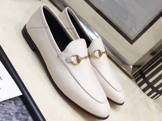 Gucci Womens Leather Horsebit Loafer in White Leather