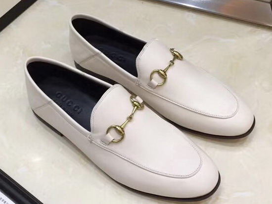 Gucci Womens Leather Horsebit Loafer in White Leather