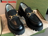 Gucci Womens Leather Lug Sole Loafer in Black Shiny Leather 577236 Replica