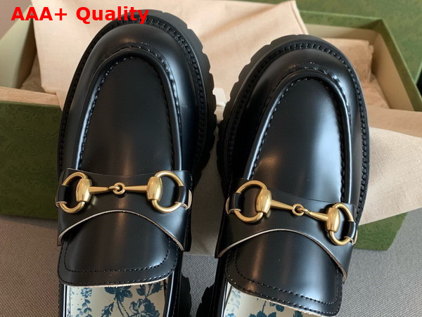 Gucci Womens Leather Lug Sole Loafer in Black Shiny Leather 577236 Replica