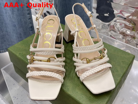 Gucci Womens Leather Sandal with Horsebit Ivory Leather 645404 Replica