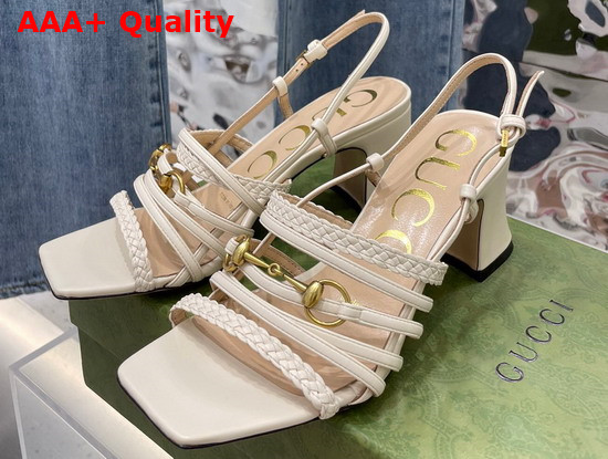 Gucci Womens Leather Sandal with Horsebit Ivory Leather 645404 Replica