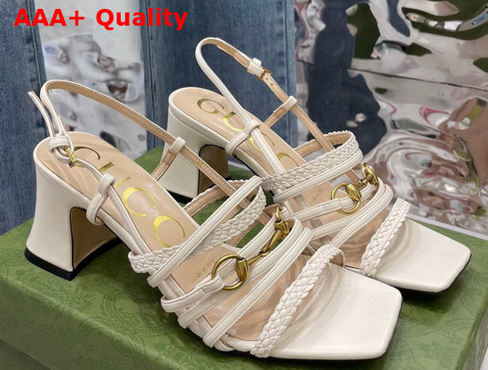 Gucci Womens Leather Sandal with Horsebit Ivory Leather 645404 Replica