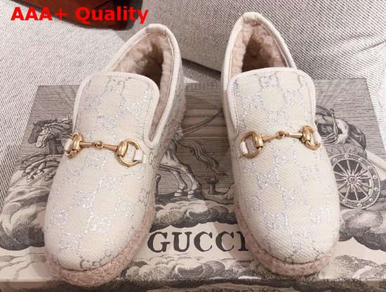 Gucci Womens Loafer with Horsebit Beige GG Lame 575850 Replica