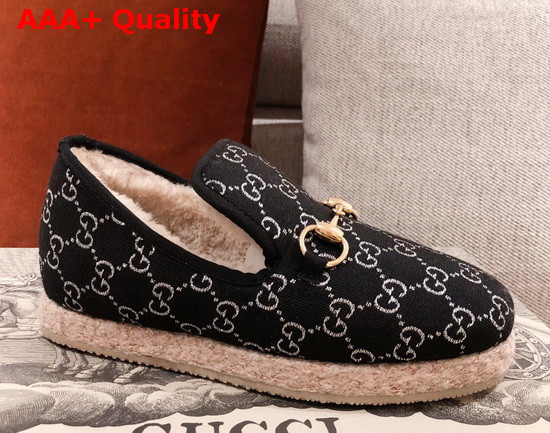 Gucci Womens Loafer with Horsebit Black GG Lame 575850 Replica