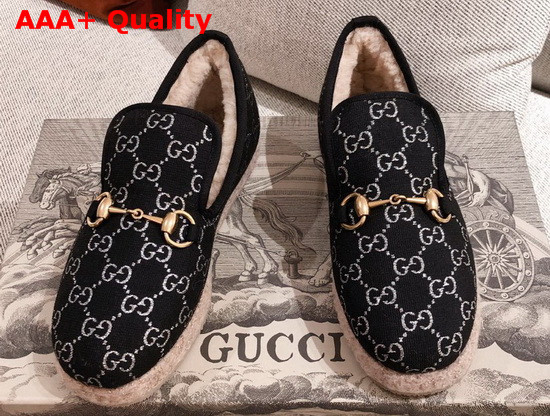 Gucci Womens Loafer with Horsebit Black GG Lame 575850 Replica