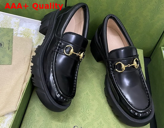 Gucci Womens Loafer with Horsebit in Black Leather 656869 Replica