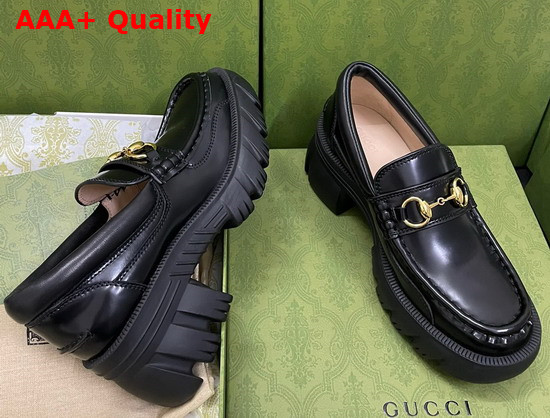 Gucci Womens Loafer with Horsebit in Black Leather 656869 Replica