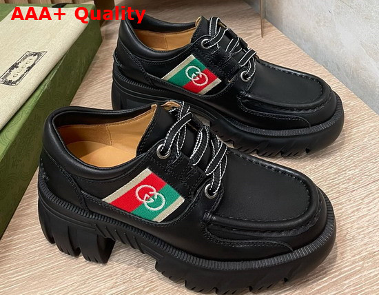 Gucci Womens Loafer with Stripe in Black Leather Replica