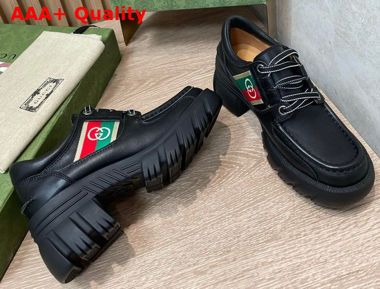 Gucci Womens Loafer with Stripe in Black Leather Replica