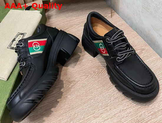 Gucci Womens Loafer with Stripe in Black Leather Replica