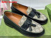 Gucci Womens Loafer with Tassel Black Leather and GG Supreme Canvas Replica