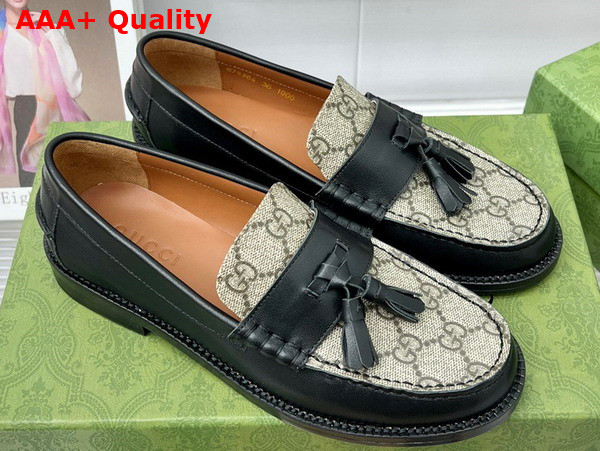 Gucci Womens Loafer with Tassel Black Leather and GG Supreme Canvas Replica