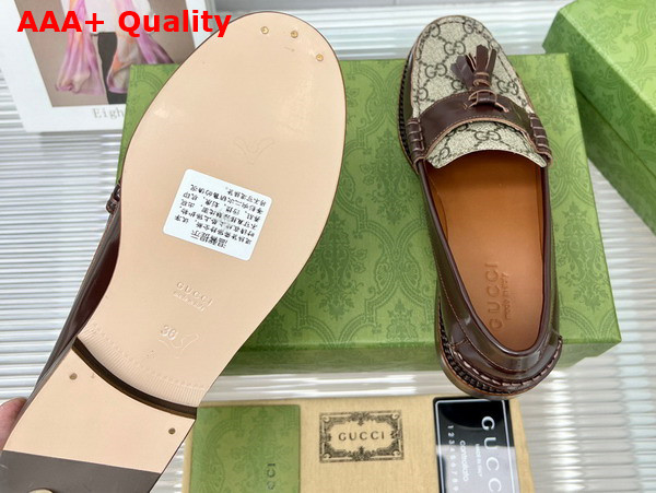 Gucci Womens Loafer with Tassel Brown Leather and GG Supreme Canvas Replica