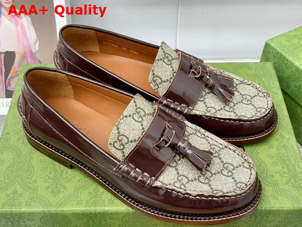 Gucci Womens Loafer with Tassel Brown Leather and GG Supreme Canvas Replica