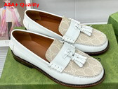 Gucci Womens Loafer with Tassel White Leather and GG Supreme Canvas Replica