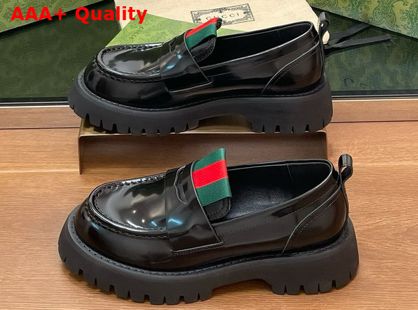 Gucci Womens Loafer with Web Black Shiny Leather 806399 Replica